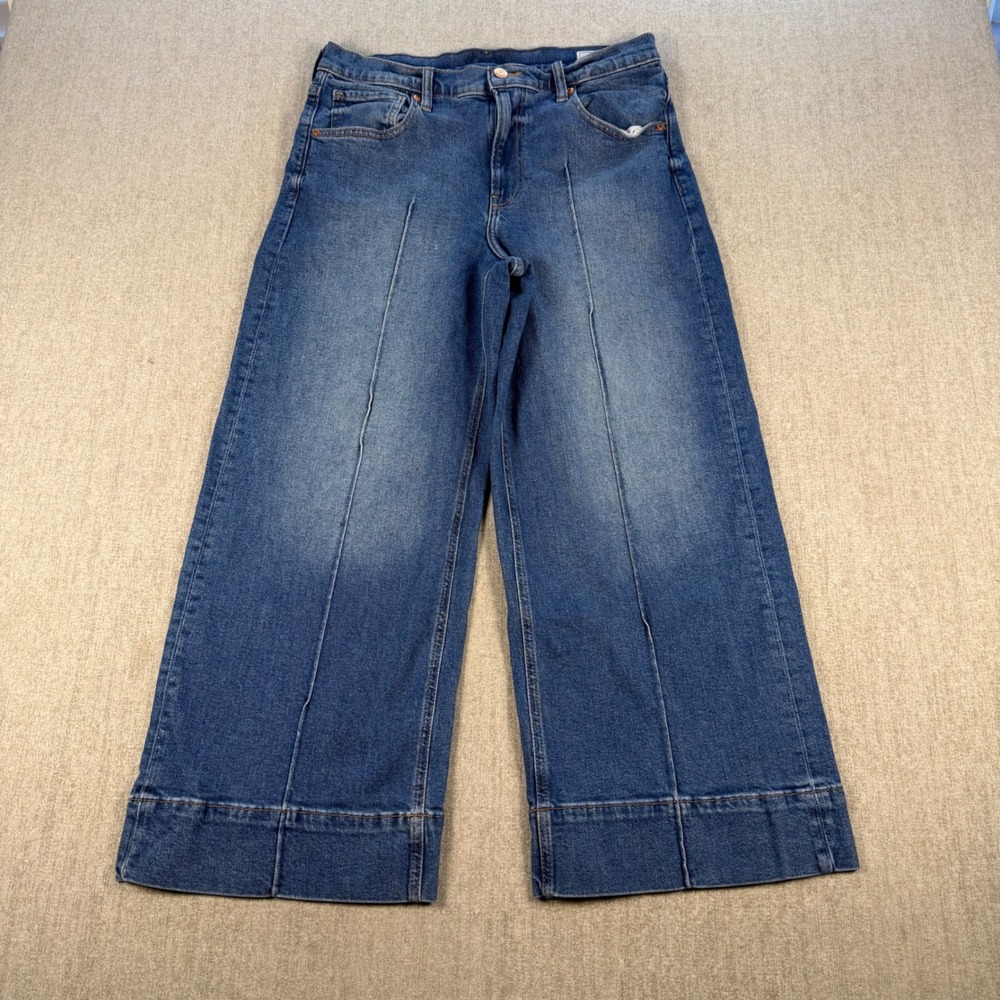 Gap Stride Ankle Jeans Womens 12R Blue High Rise Wide Leg Front Seam Denim